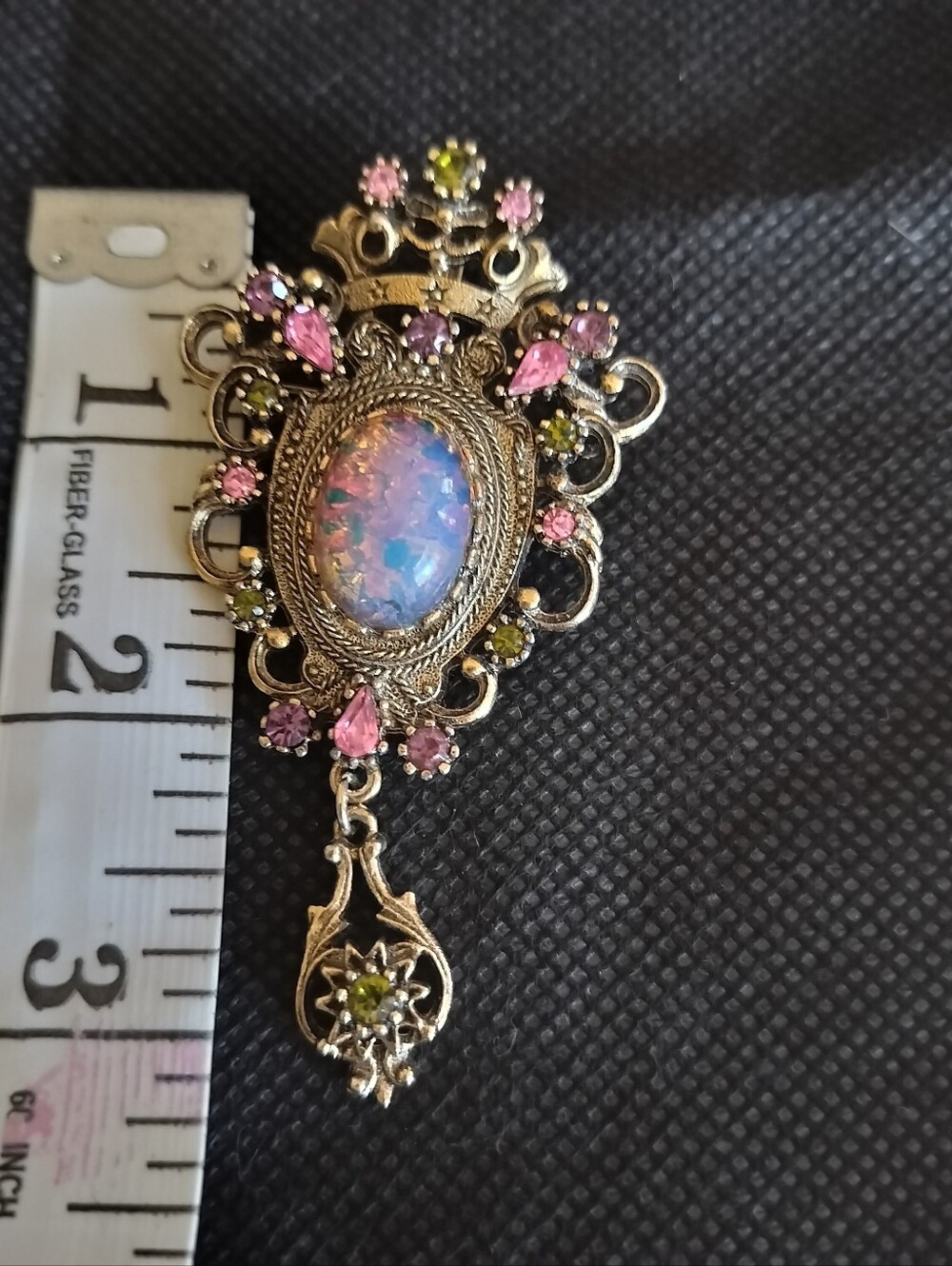 Vintage 1974 Sarah Coventry Contessa Crown Brooch Pendant Faux Fire Opal Signed - Picture 8 of 8